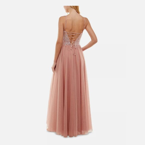 SAY YES TO THE DRESS Womens Pink Lace-up Back Lined Slit Formal  Size 9 NWT - Picture 7 of 11